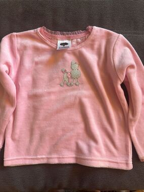 Mulberry Pink Long-Sleeve Kids Top with Embroidered Poodle 3T